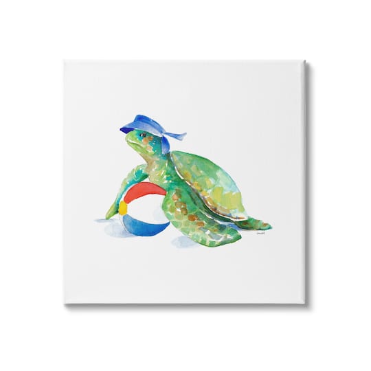 Stupell Industries; Stupell Industries Ocean Tortoise Playful Beach Ball Aquatic Turtle Canvas Wall Art; Category:Canvas Art; Image:1